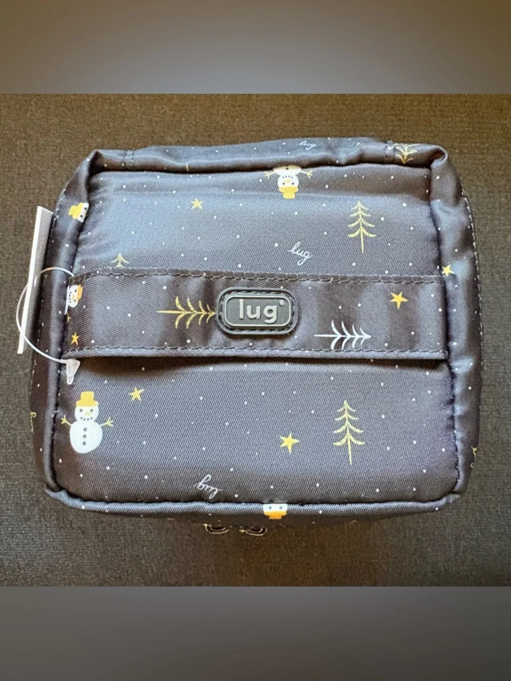 Lug Box Top Cosmetic Case Bag – Snowman Trees (Black Gold White Holiday Winter) - Picture 5 of 16